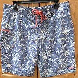 Tommy Bahama Blue and White Board Shorts with Tropical Print